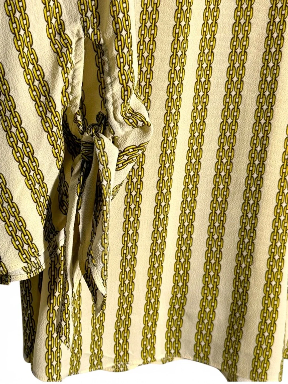 Michael Kors Chain Print Blouse 1X Gold Cream Tie Sleeve V Neck Top - Picture 5 of 9
